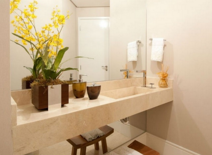 LAVABO COM BANCADA EM MARMORE CREMA MARFIL