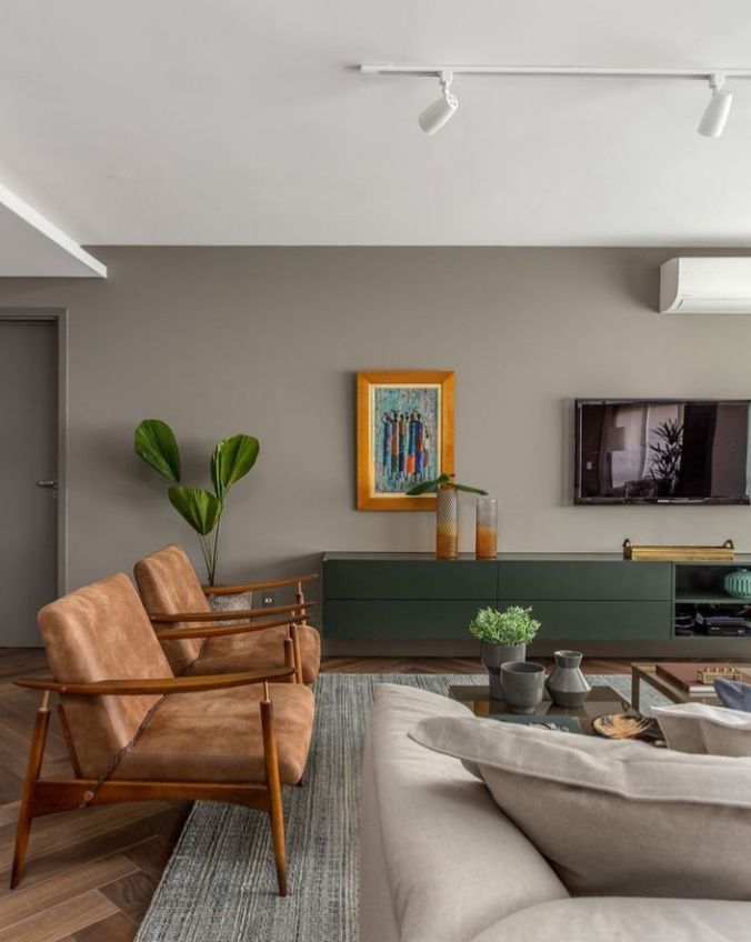 SALA CONTEMPORANEA COM PAREDE CINZA